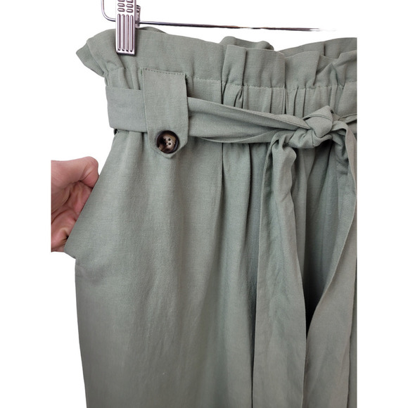 Whiteroom + Cactus Sage Green Wide Leg Cropped Paperbag Guacho Pull-On Pants - Picture 4 of 7